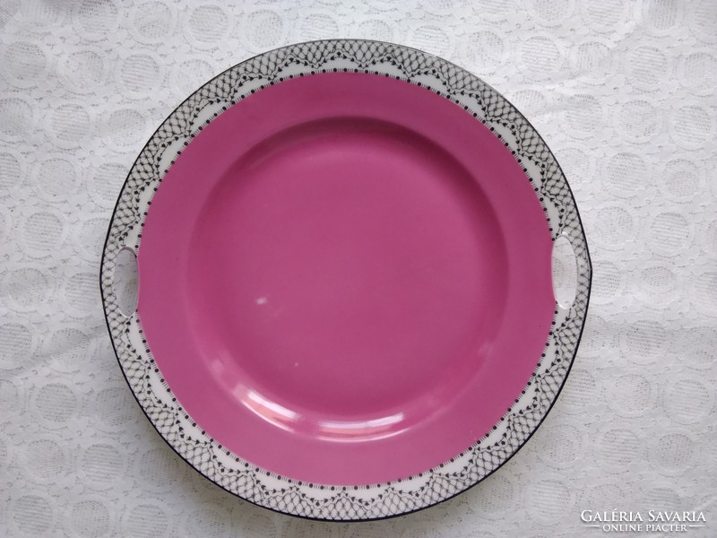 Victoria Czechoslovakia pink serving plate with handle