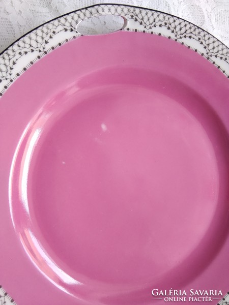 Victoria Czechoslovakia pink serving plate with handle