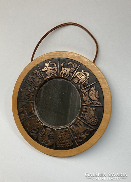 Horoszkópos, iparművészeti tükör réz betéttel