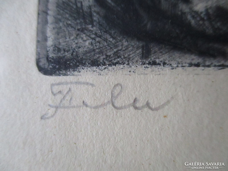 "Falu" Denke aláírással nagyon szép régi rézkarc 1950-60 as évekből.