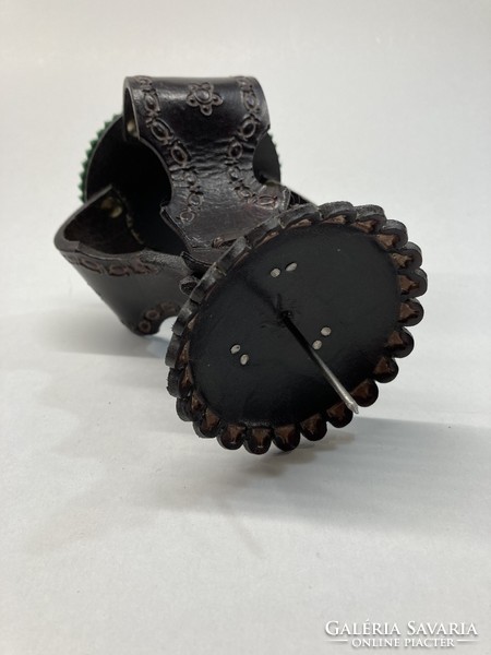 Industrial leather candle holder