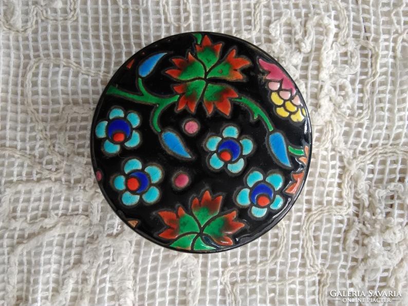 Vintage french longwy faience jewelry box with hand painted floral motifs