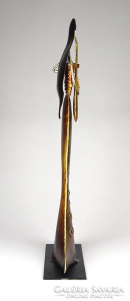 1D146 Iparművész darab szaxofonozó lány fém szobor 37 cm