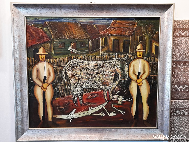 Yendi Tomás Estrada Cancino (Manzanillo, Kuba 1977 - ): A szent tehén, 1999.--- olaj vászon