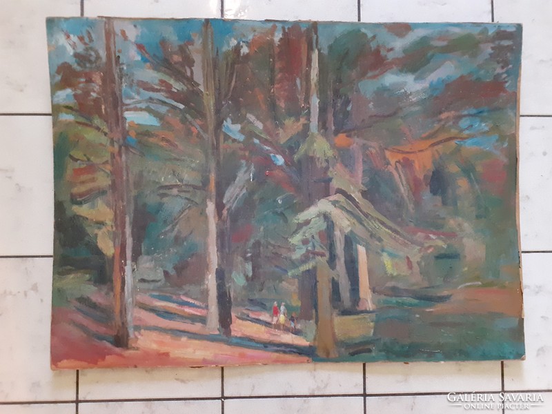András Tarnai: city park (oil painting 48x67) landscape, Budapest - student of Aba Novak and Szőnyi
