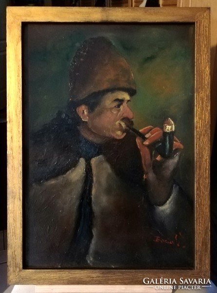 Régi portré - Az öreg juhász (k.m. 40 x 55,  szignós, kartonra festve, új keretben )