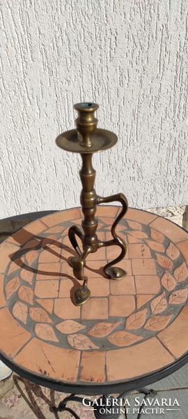 Walking stick, candle holder with antique hand tongs, otherwise a piece