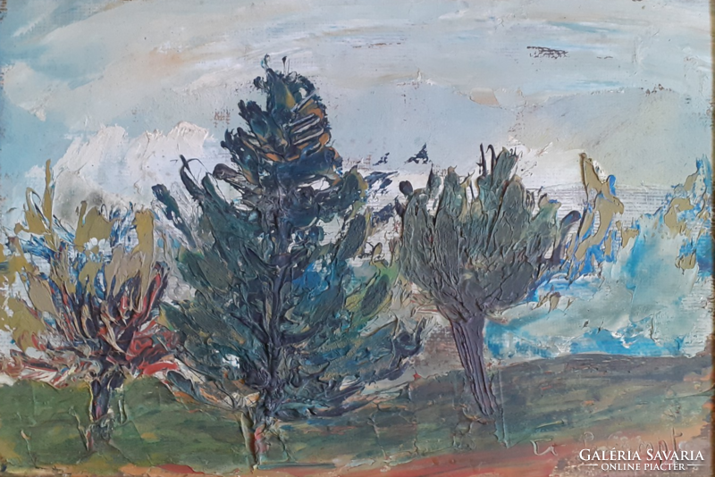 Tájkép - jelz.olaj-karton "Etienne Le Compte" belga festőművész (természet, fák, XX. század, modern)