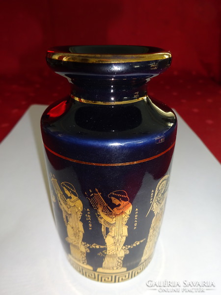 Greek porcelain, cobalt blue vase with gold decoration, height 10 cm. He has!