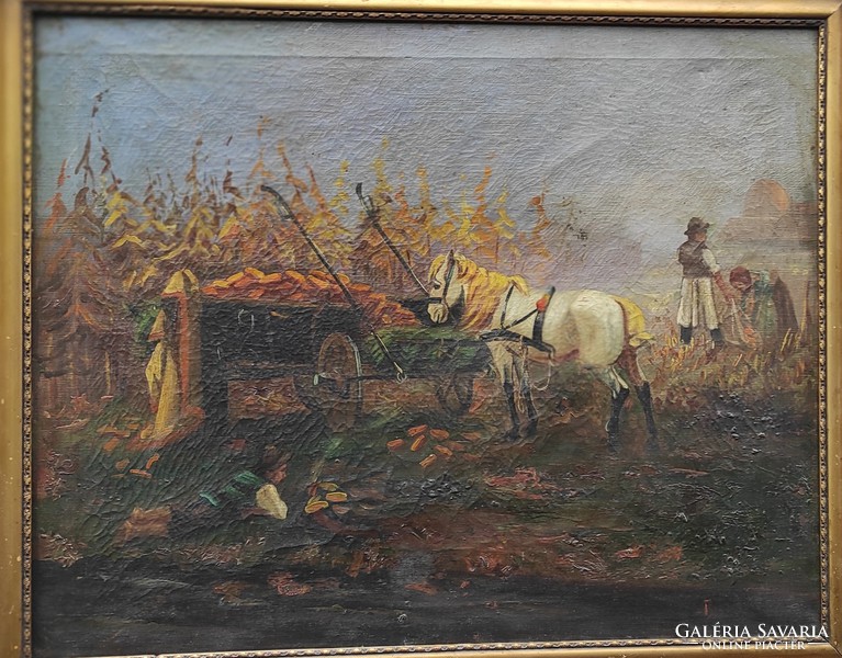 Very nice harvest painting, carpentry Augustine, neograde, there Zoltán atmosphere in style but