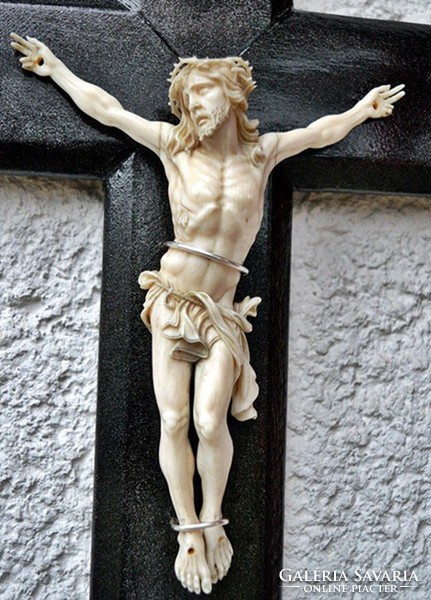 3. With a certificate! Antique, bone of Jesus Christ (18.5 Cm huge dimensions!) 41 Cm crucifix,