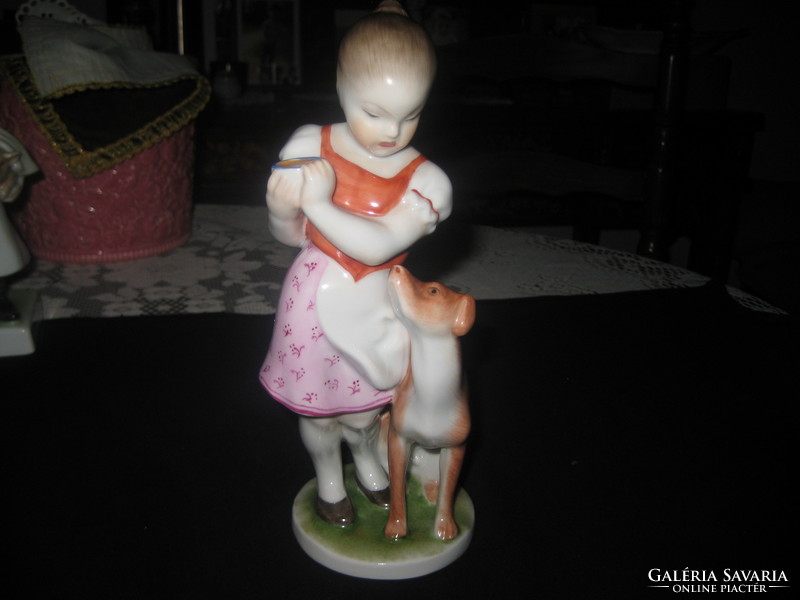 Herend: the envious little girl with her dog, old beautiful figure 22 cm