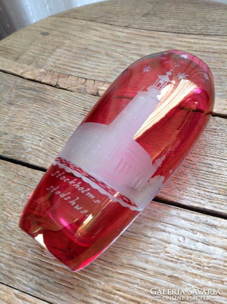 Régi rubin piros svéd kristályüveg váza Stocholm