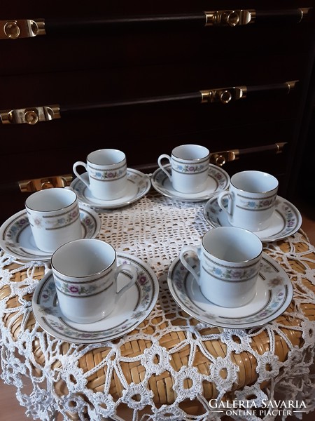 Retro Chinese porcelain, 6-person mocha, coffee set, gilded border floral pattern, scratch-free