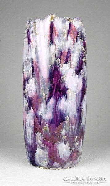 1B128 Régi art deco lila irizáló kerámia váza 22 cm