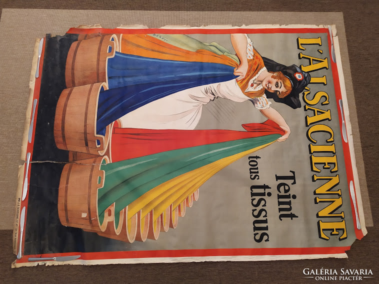 Antik nagy méretű francia nyelvű textil színező festő reklám plakát