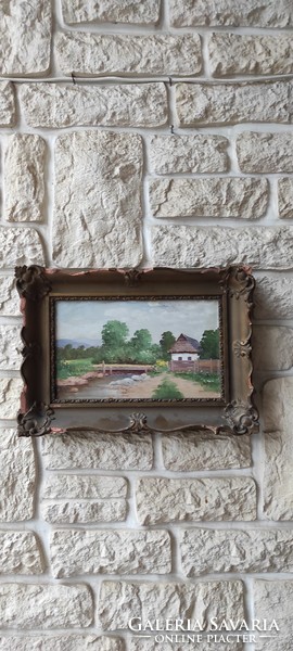 2. Ferenc Szentgály painting, village landscape with stream, house, cozy street view. Free postage for 2 purchases