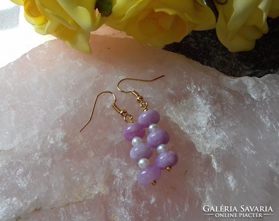 Real term. Purple pink quartz earrings with tiny true pearls, gold-plated hook, topaaa