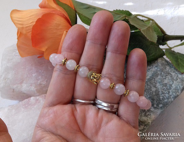 Real term. Showy rose quartz bracelet with buddha, 8mm