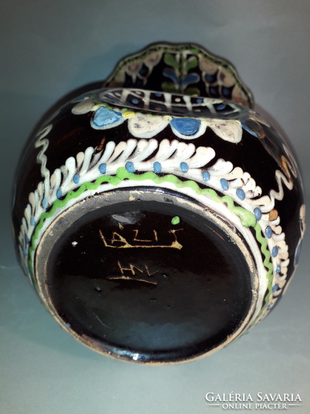 Nagy méretű antik Lázi János HMV un. kehely szájú kerámia váza
