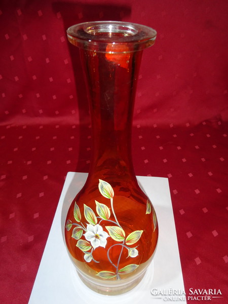 Kézzel festett, pezsgő színű virágmintás  literes üveg, dekanter, magassága 31 cm  Vanneki! Jókai.