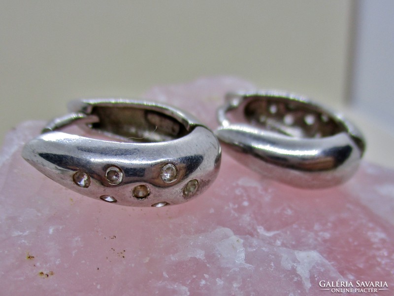Beautiful handmade silver hoop earrings with white stones