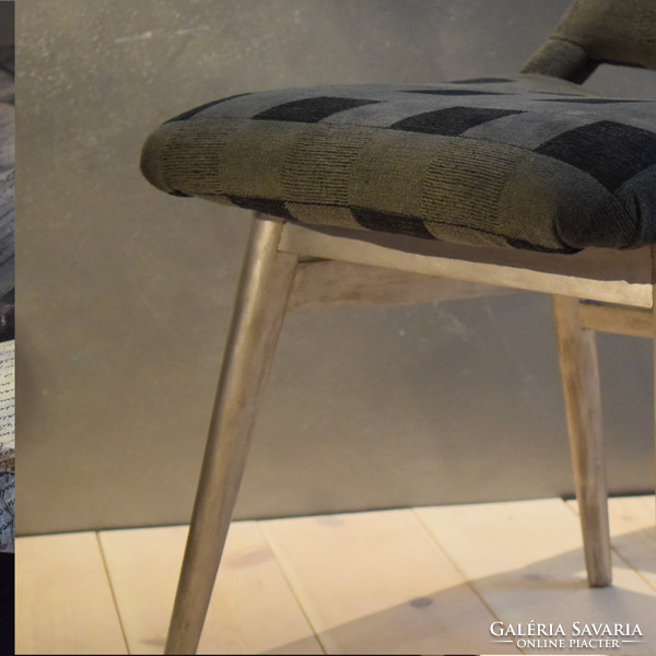 Retró dizájn szék ezüst fa résszel, exkluzív  kockás bársony kárpittal