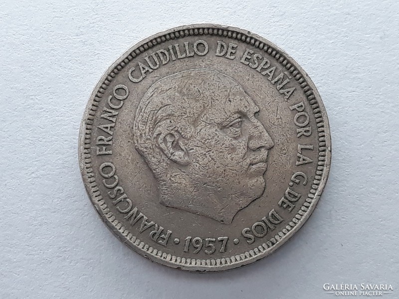 Spanyol 5 Pezeta 1957 érme (68 a csillagban) - Spanyolország 5 Pesetas, ptas külföldi pénzérme