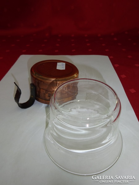 Glass beaker in a copper plate with a handle, diameter 8 cm. He has!
