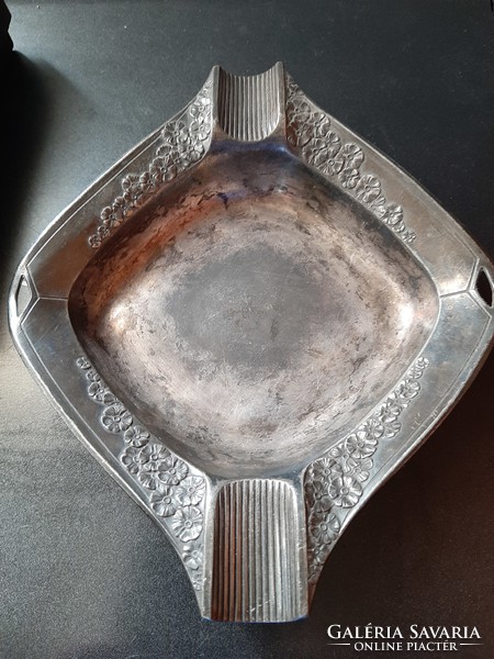 Tin, silver-plated, Art Nouveau pattern, designed ashtray
