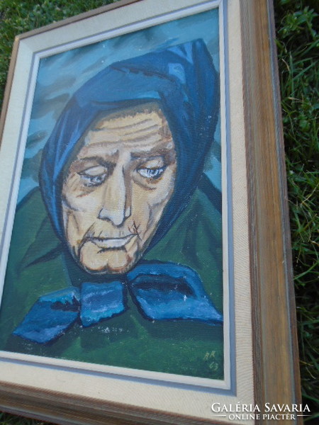 Portrait of an elderly aunt oil painting 1963 with signature m 52 x 38.5 cm inspired by Hungarian village life
