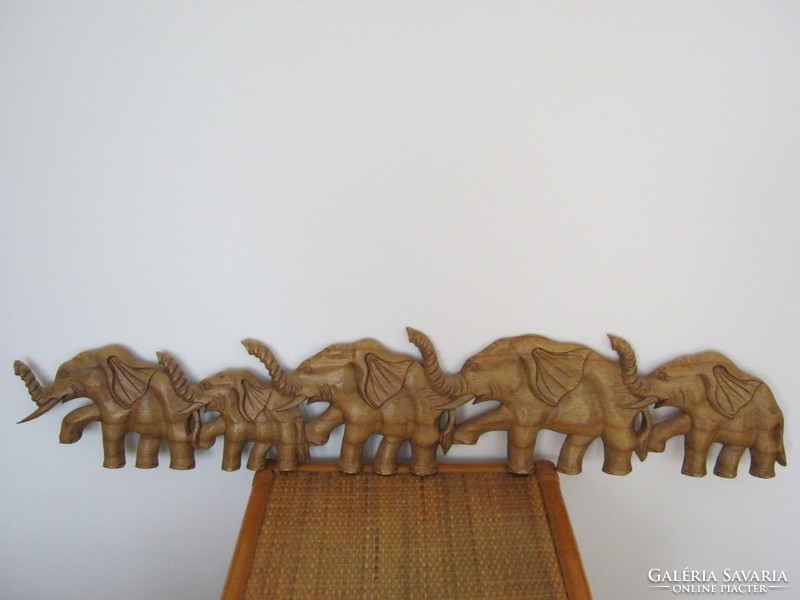 Wood carving 1 meter elephant set of carved wood wall ornament