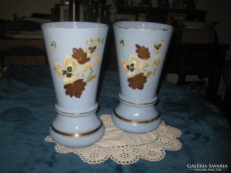 A pair of glass vases, made using a traditional, broken process, hand-painted, also sold individually