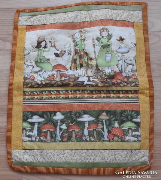 Children's textile with fairytale pattern - fairies, mushrooms, animals