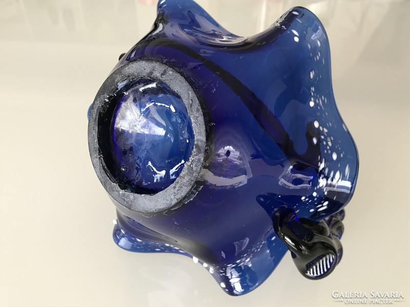 Kobaltkék nagyméretű üvegkosár, kínáló, 20 cm átmérő