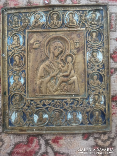 Antik orosz bronz ikon istenanya szentekkel