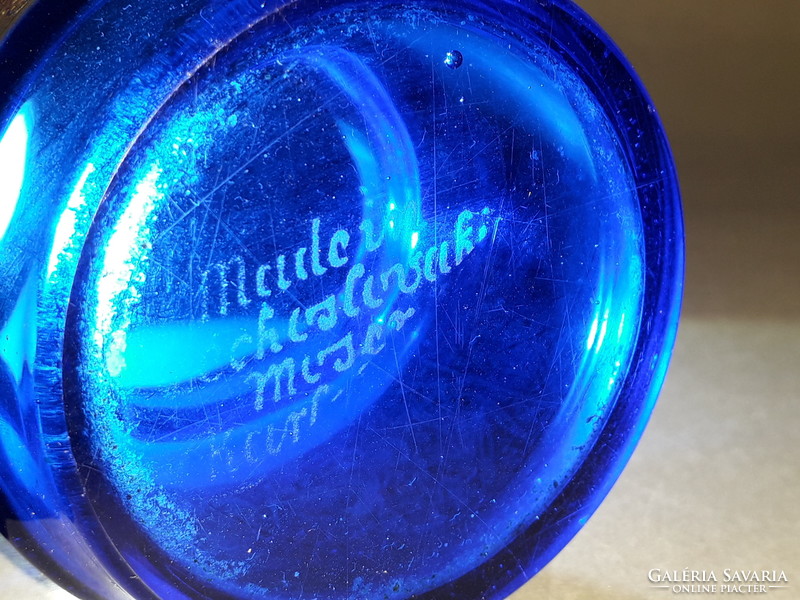 Antik MOSER Cobalt Blue kobalt kék aranyozott  fedeles üveg tégely jelzett eredeti