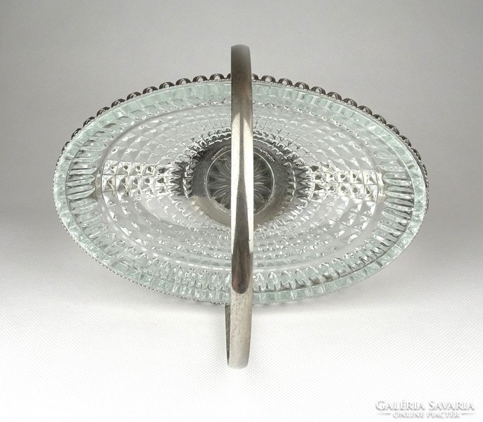1D291 Angol üvegbetétes fém kosár asztalközép kínáló kosár 20 cm
