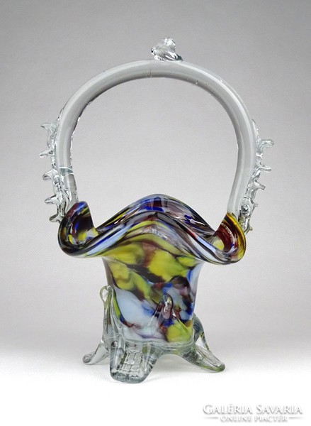 1D355 Hibátlan művészi Bohémia fújt üveg kosár 17 cm