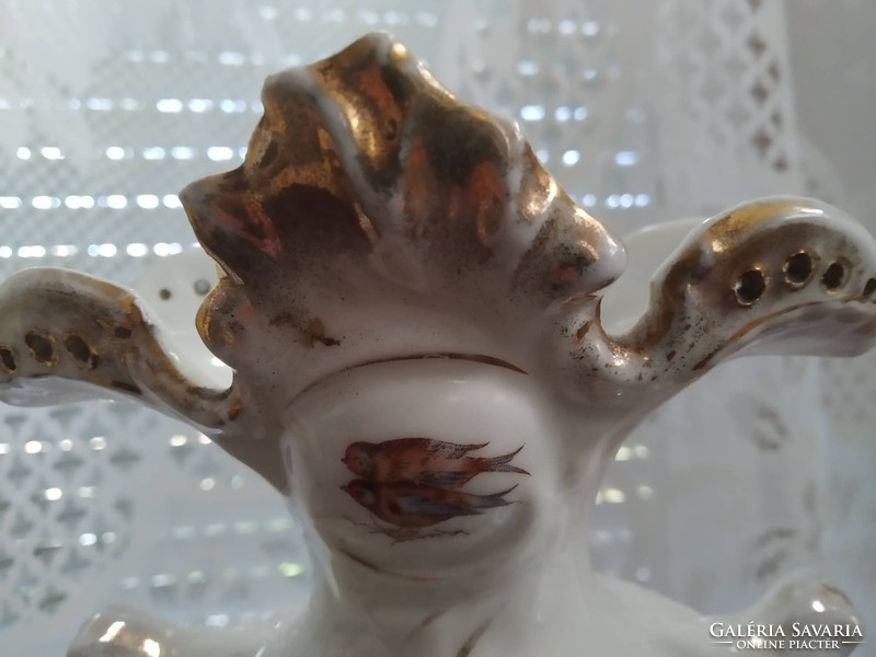 Alkuképes! Barokkos talpazatú, porcelánfajansz antik váza, 1890-1900 évek körüli