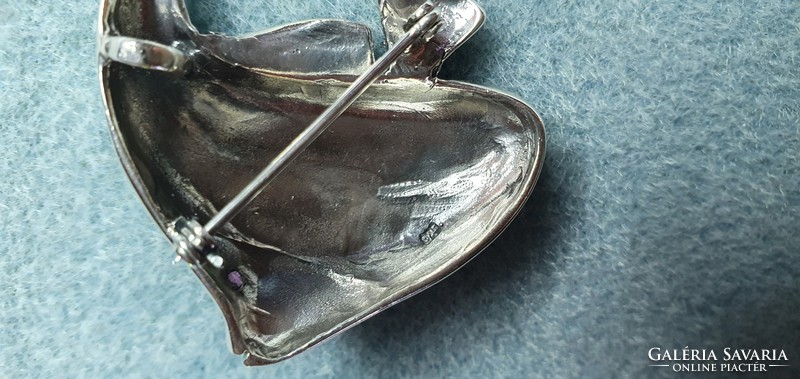 Fabulous fish-shaped ruby, marcasite gemstone sterling silver /925/ ear-pendant/ brooch- new