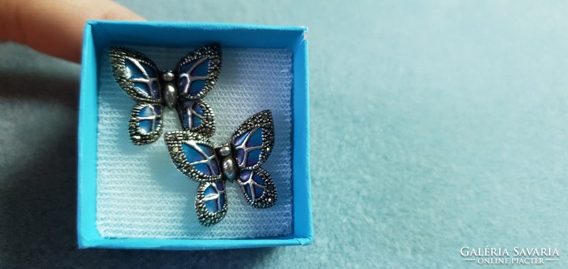 Wonderful butterfly with ear marcasite and fire enamel silver / 925 / --new