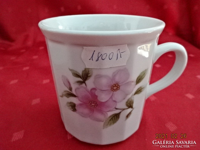 Csehszlovák porcelán, rózsaszín virágos bögre, magassága 9 cm. Vanneki!