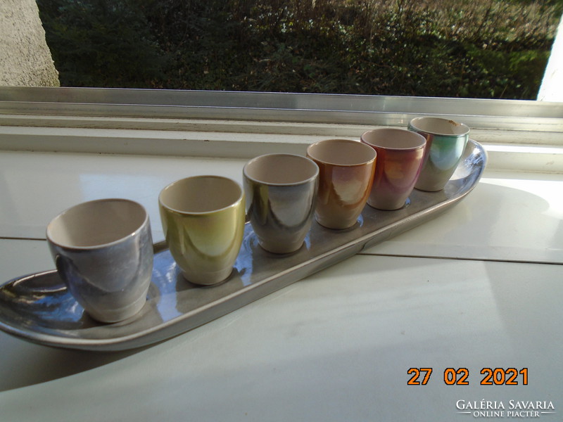 Mid century art deco colored eosin-glazed drinking glass set with tray