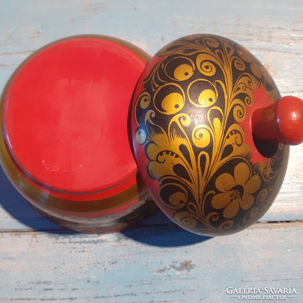 Hand-painted Russian khokhloma sugar bowl 70s