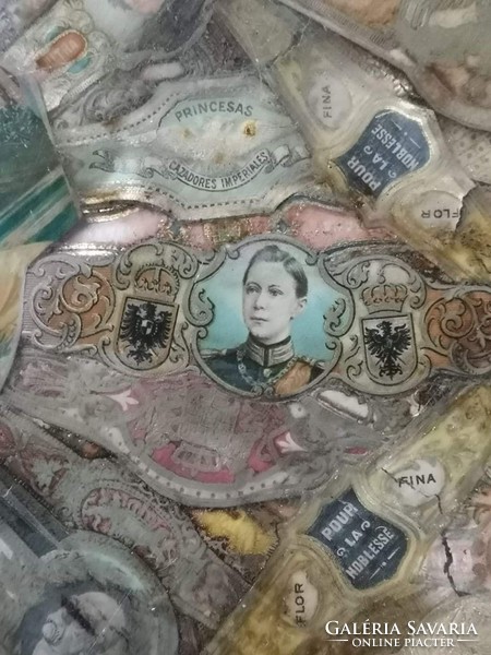 Antique cigar tag, cigar ring montage, English, German, monarchy, special tobacco