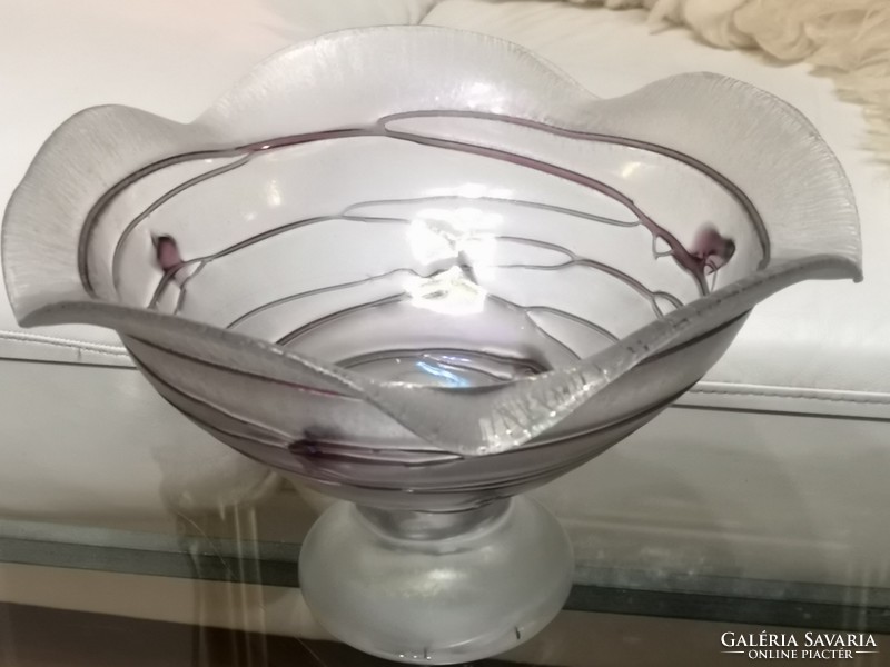 Art Nouveau bowl, iridescent, opal glass pedestal serving tray, von poschinger, 
