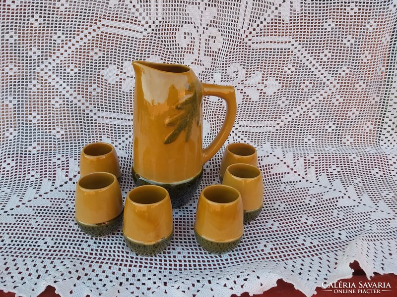 Rare retro acorn wine set of 6 small glasses + jug, peasant decoration nostalgia pieces