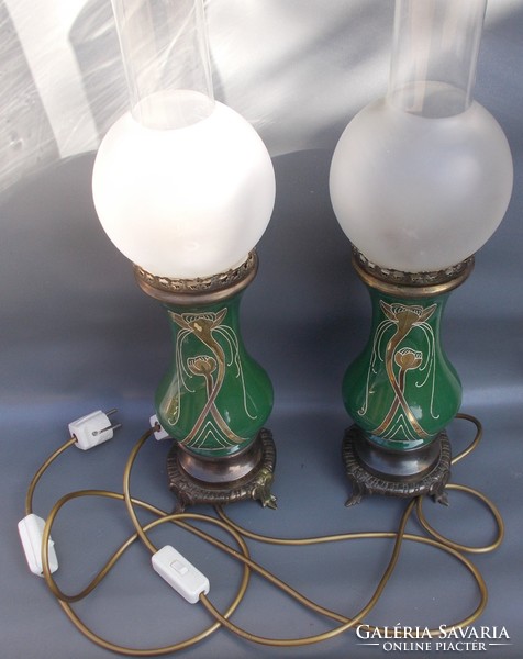 Pair of antique art nouveau ceramic lanterns
