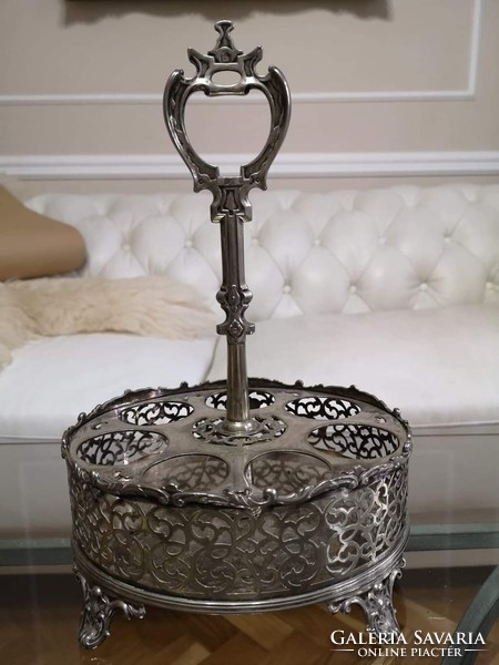 Silver-plated, old stand, glass spice holder, shabby chic, vintage, 29 cm high